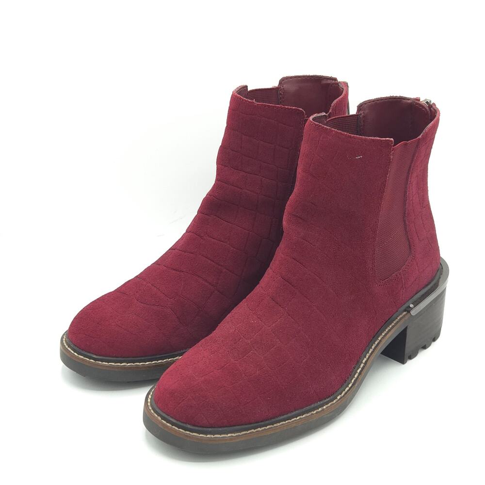 Vince Camuto Womens Fired Brick Suede Croco Boots Size 7.5